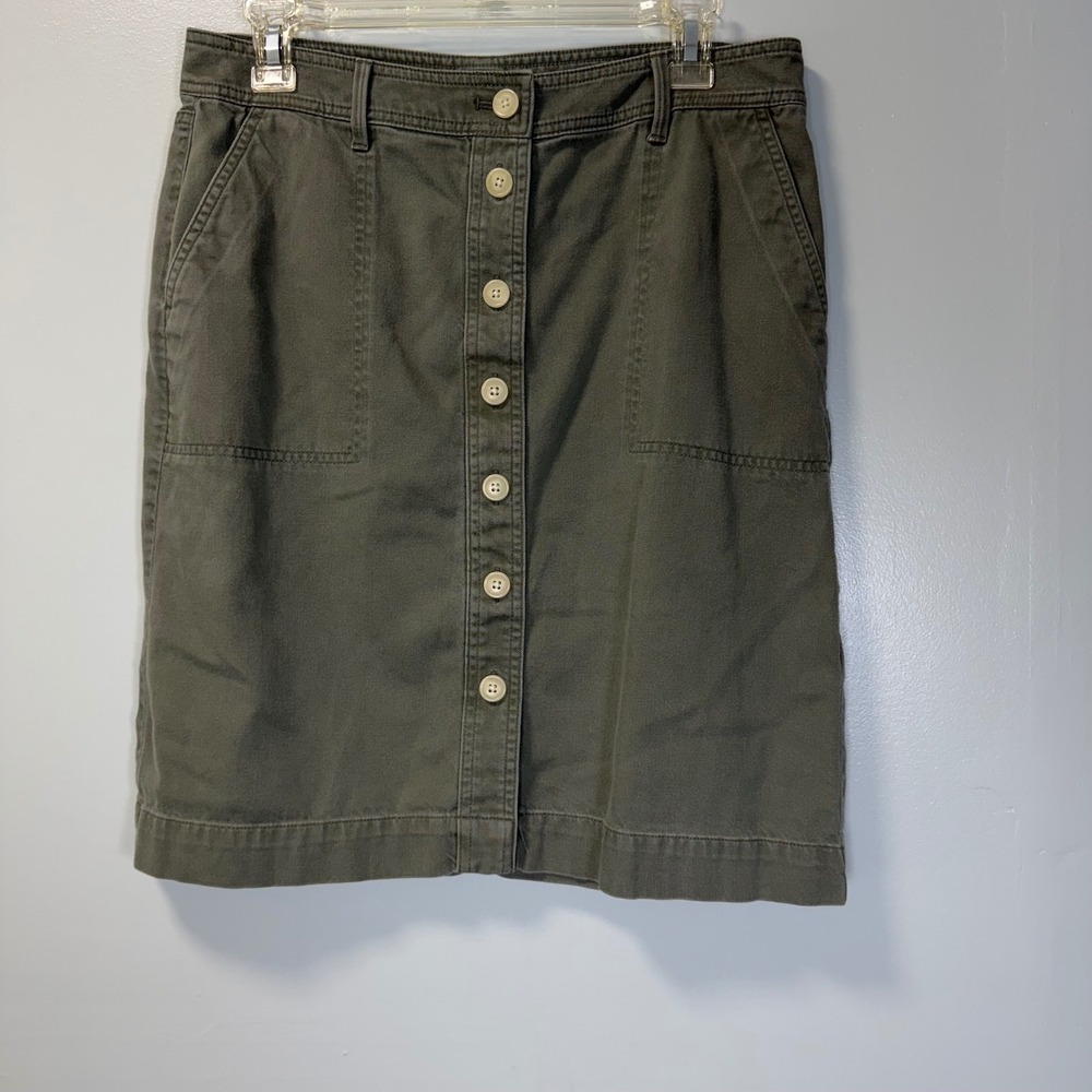 Talbots Olive Green Button Front‎ Skirt Cotton Lyocell Utility Size 6